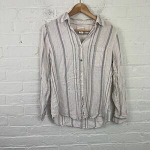 Cynthia Rowley Women's Button Up Top Classic Neck Pocket Detailed Striped Size S